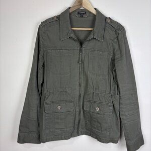 Express Olive Green Y2K Utility Jacket Full Zip Military Outdoor